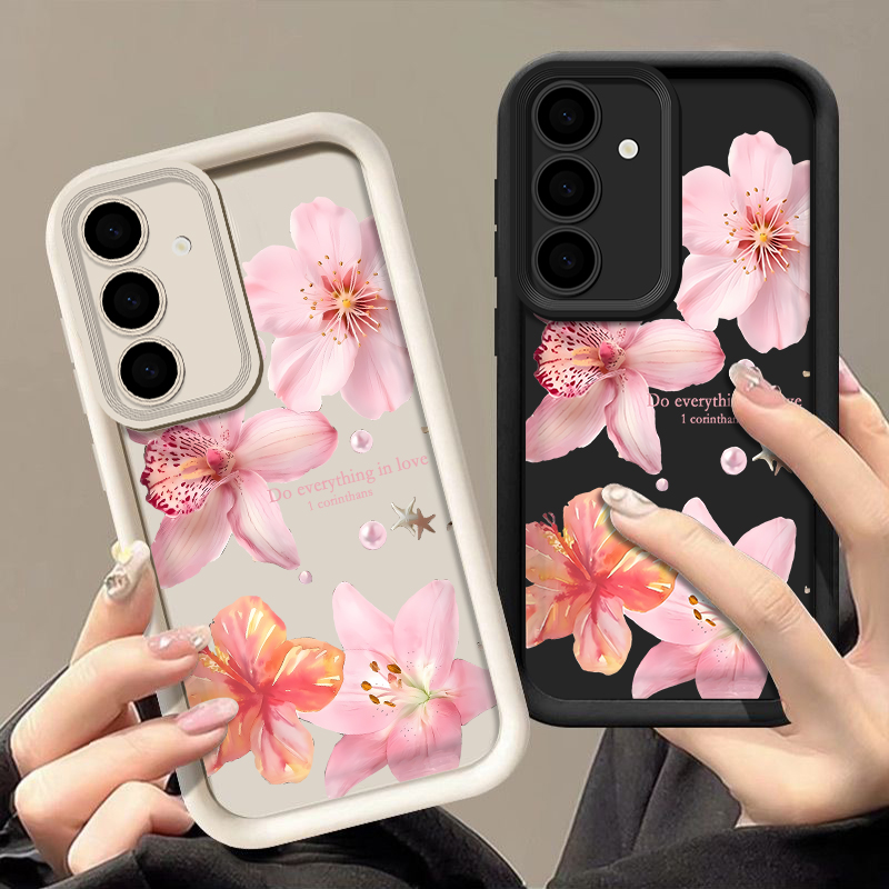 Samsung Galaxy A55 - Pembe Çiçekli Telefon Kılıfı Samsung Galaxy